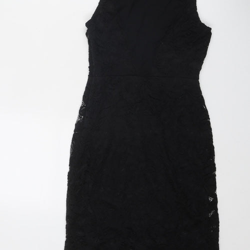 New Look Womens Black Geometric Polyester Shift Size 10 Round Neck Zip