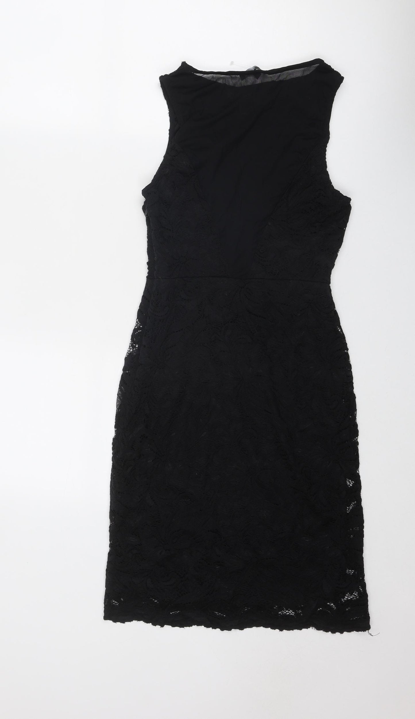 New Look Womens Black Geometric Polyester Shift Size 10 Round Neck Zip