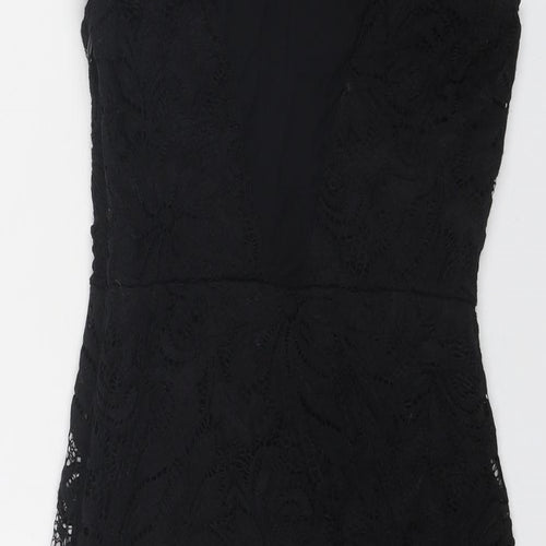 New Look Womens Black Geometric Polyester Shift Size 10 Round Neck Zip