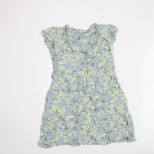 Salt Water Womens Blue Floral Viscose A-Line Size 8 Round Neck Button