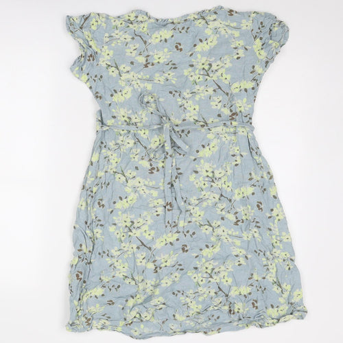 Salt Water Womens Blue Floral Viscose A-Line Size 8 Round Neck Button