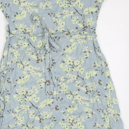 Salt Water Womens Blue Floral Viscose A-Line Size 8 Round Neck Button