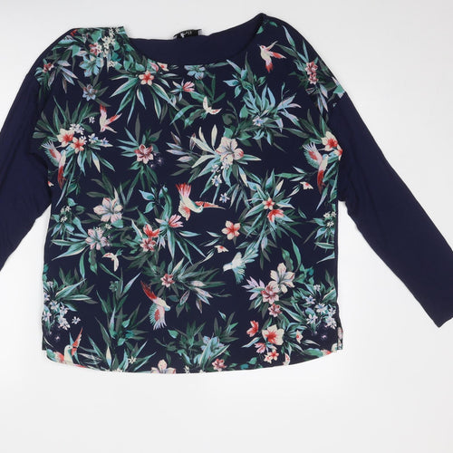 Per Una Womens Blue Floral Viscose Basic Blouse Size 14 Boat Neck - Bird Print