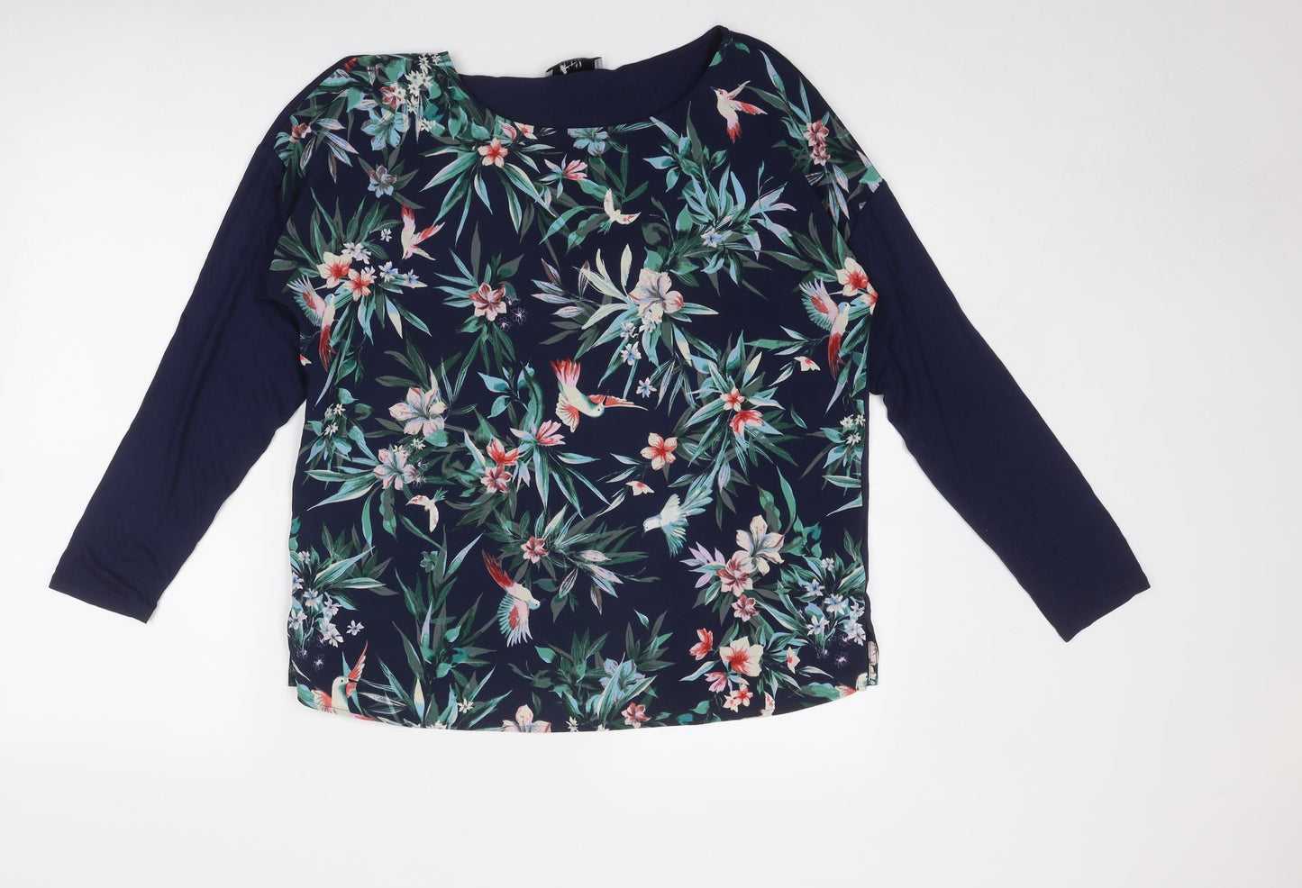 Per Una Womens Blue Floral Viscose Basic Blouse Size 14 Boat Neck - Bird Print