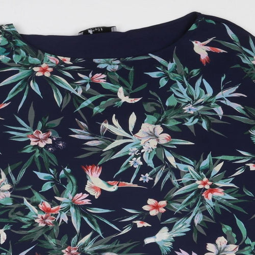 Per Una Womens Blue Floral Viscose Basic Blouse Size 14 Boat Neck - Bird Print