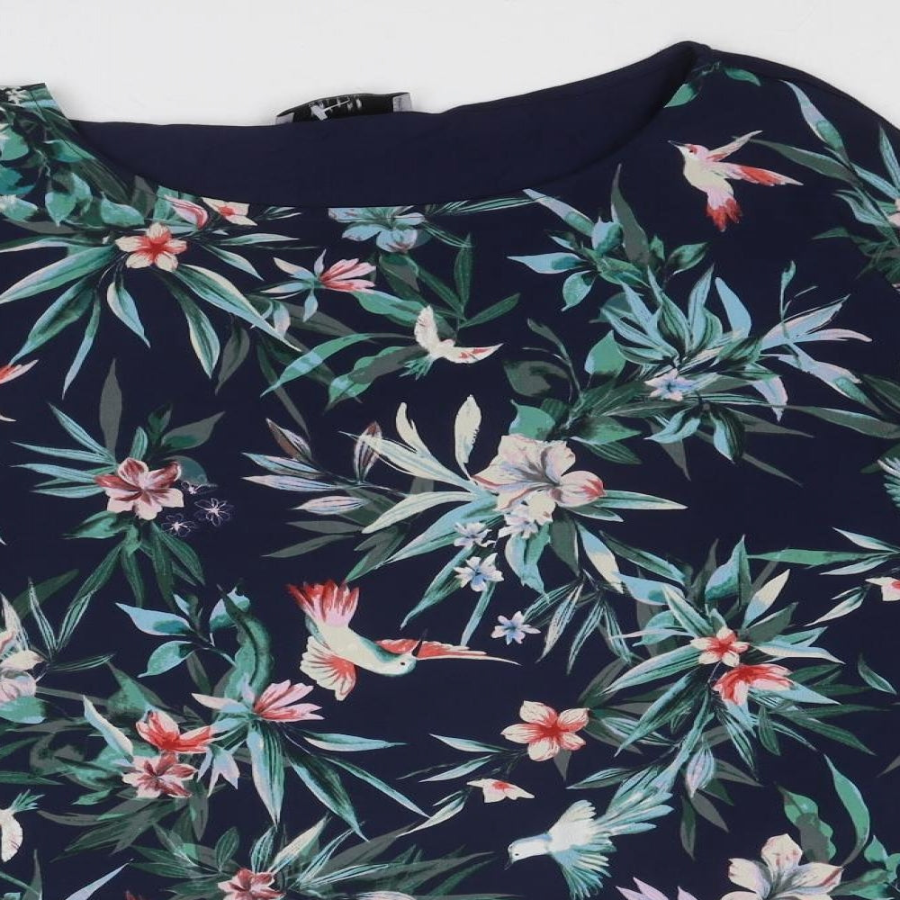 Per Una Womens Blue Floral Viscose Basic Blouse Size 14 Boat Neck - Bird Print