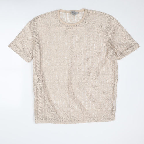 Boohoo Womens Beige Polyester Basic Blouse Size S Round Neck
