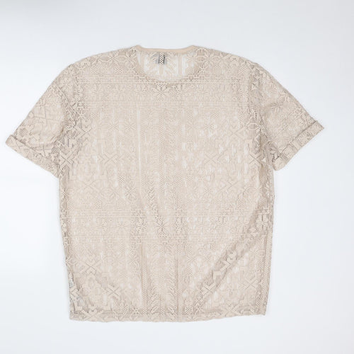 Boohoo Womens Beige Polyester Basic Blouse Size S Round Neck