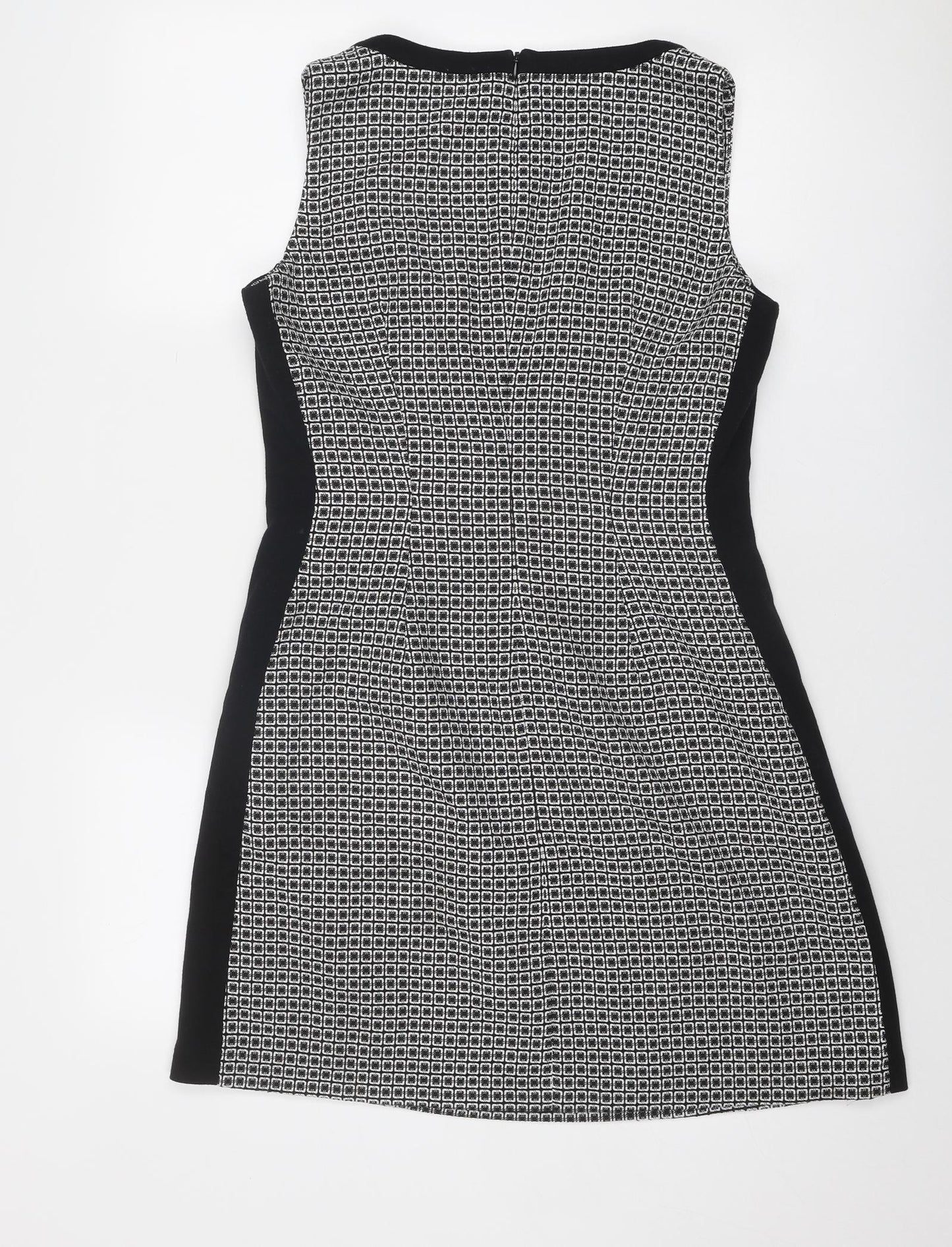 NEXT Womens Black Geometric Polyester Shift Size 12 Round Neck Zip