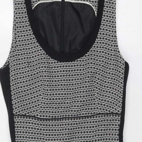 NEXT Womens Black Geometric Polyester Shift Size 12 Round Neck Zip