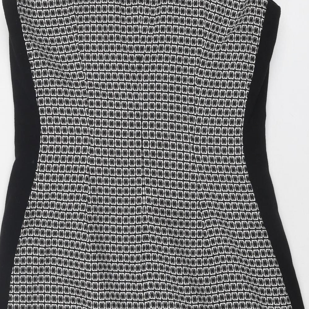 NEXT Womens Black Geometric Polyester Shift Size 12 Round Neck Zip