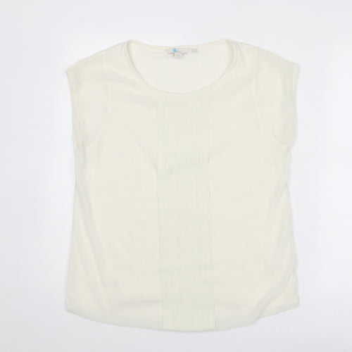 Boden Womens Ivory Cotton Basic Blouse Size 14 Boat Neck - Front Pleat Detail