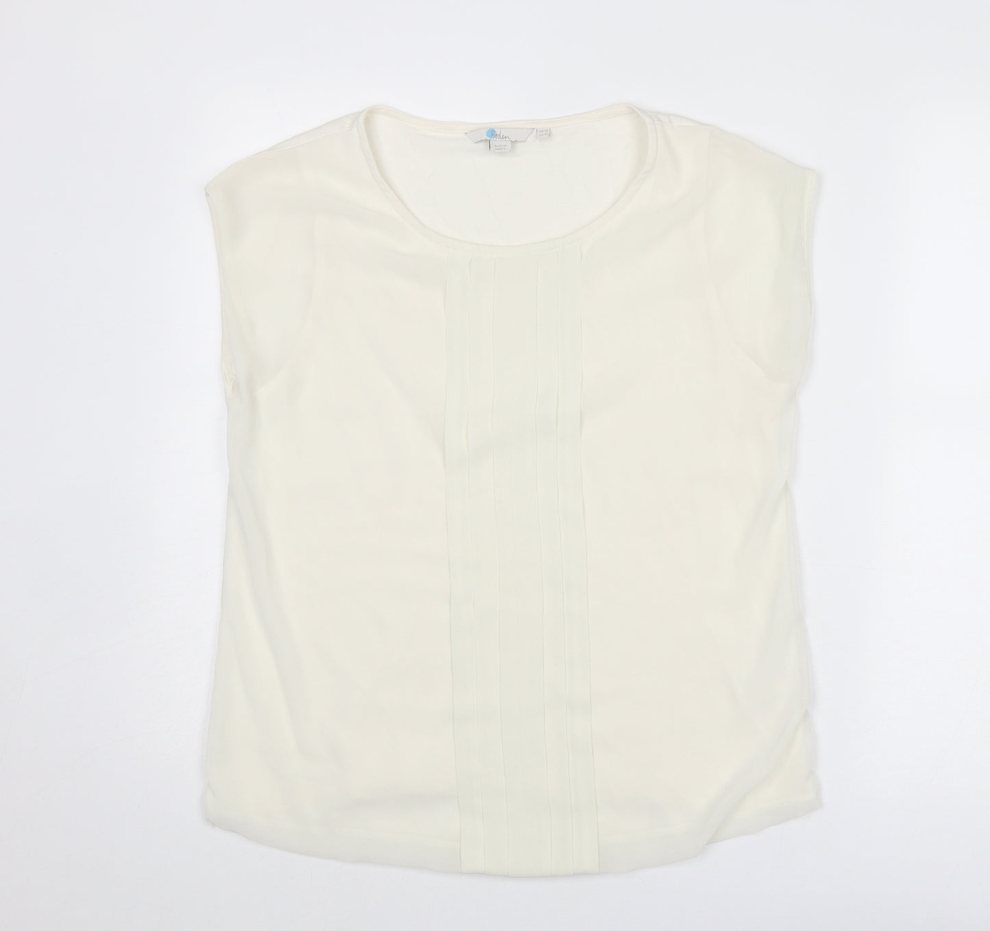 Boden Womens Ivory Cotton Basic Blouse Size 14 Boat Neck - Front Pleat Detail