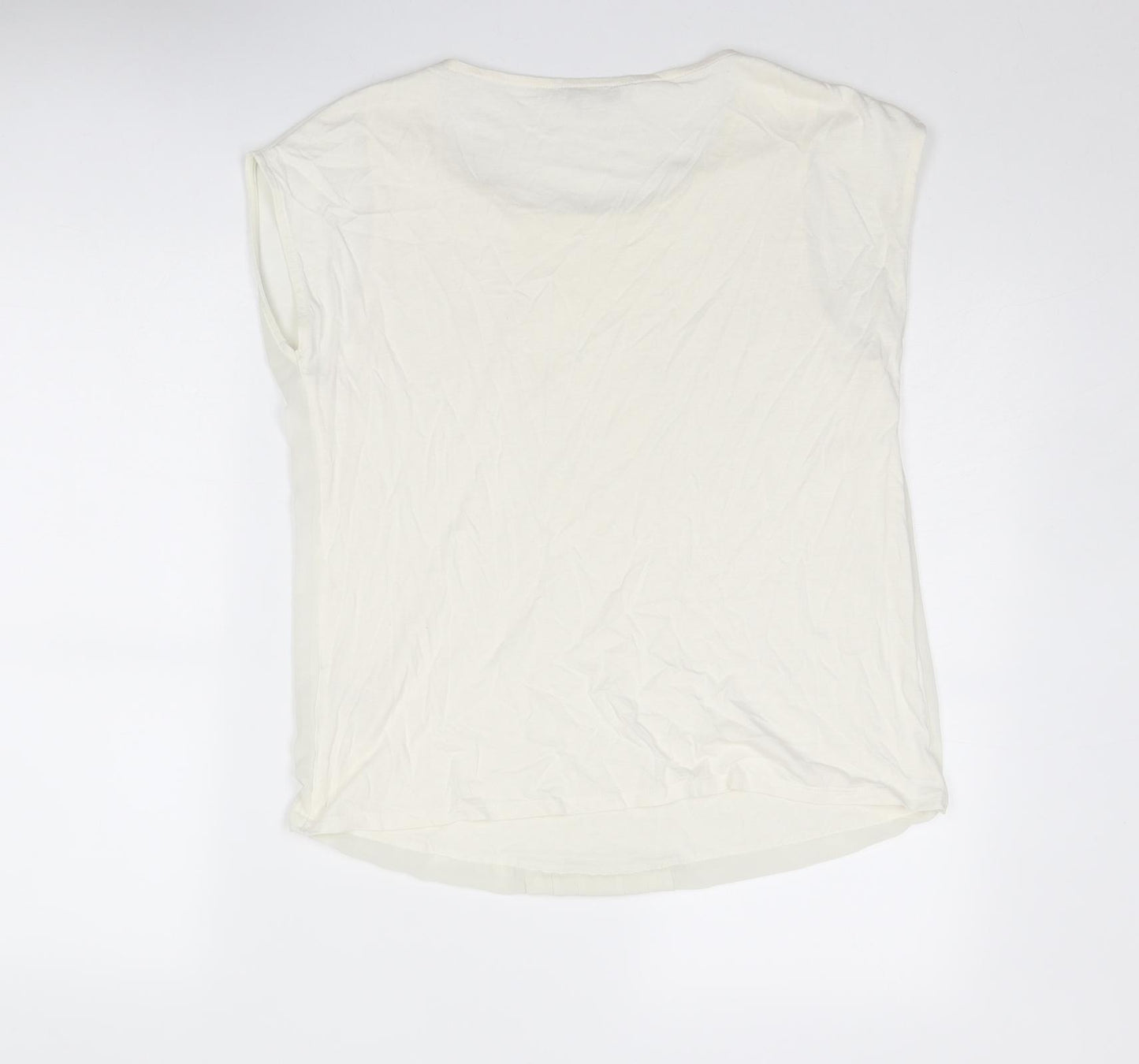 Boden Womens Ivory Cotton Basic Blouse Size 14 Boat Neck - Front Pleat Detail