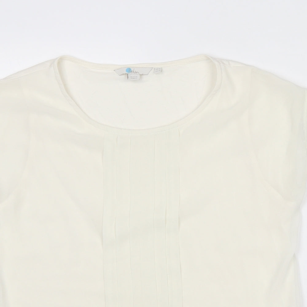 Boden Womens Ivory Cotton Basic Blouse Size 14 Boat Neck - Front Pleat Detail