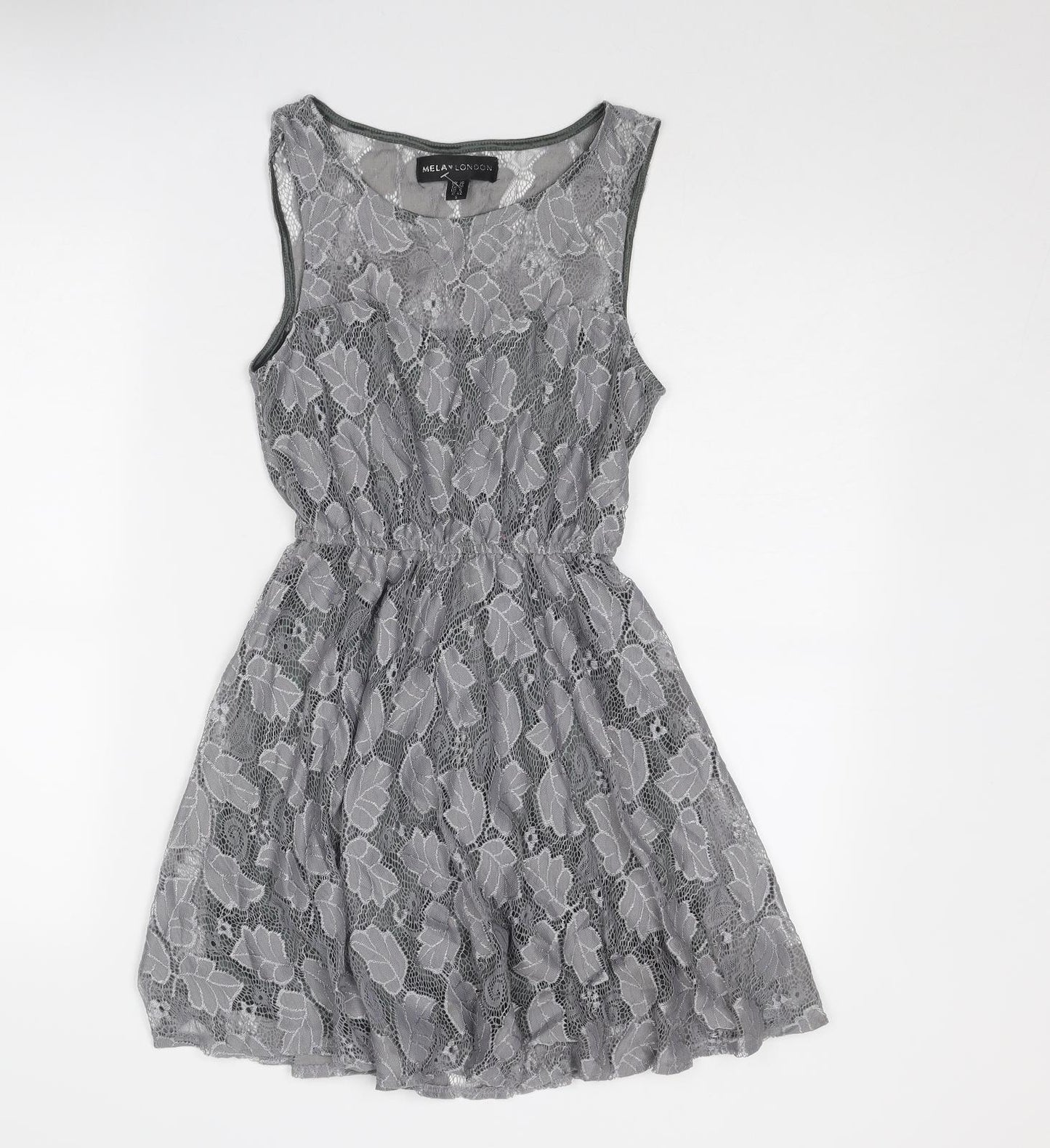 Mela London Womens Grey Geometric Polyester Fit & Flare Size 10 Round Neck Pullover