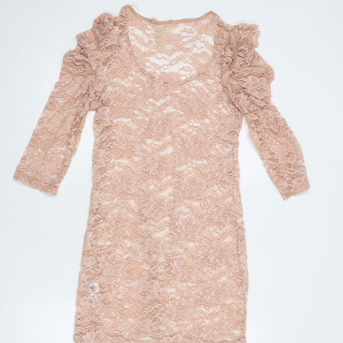 NEXT Womens Pink Geometric Nylon A-Line Size 16 Round Neck Pullover
