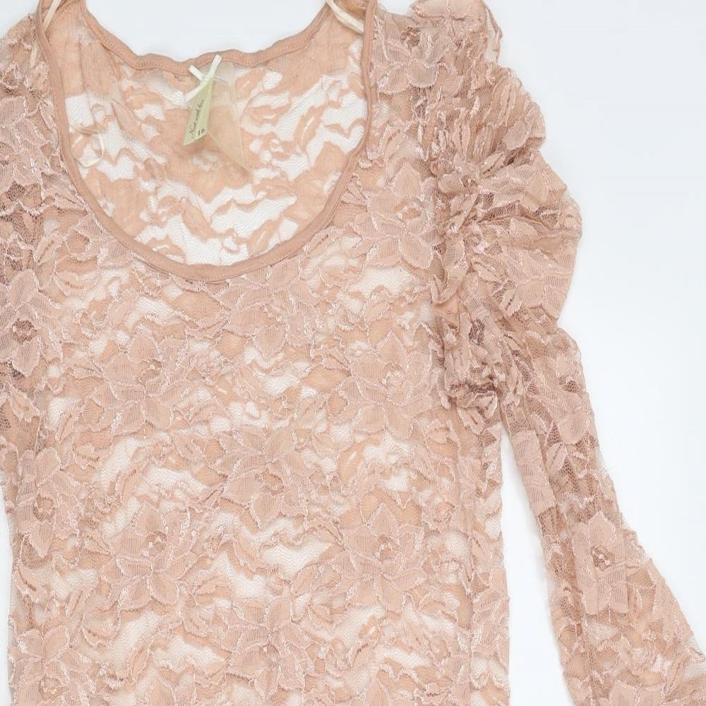 NEXT Womens Pink Geometric Nylon A-Line Size 16 Round Neck Pullover