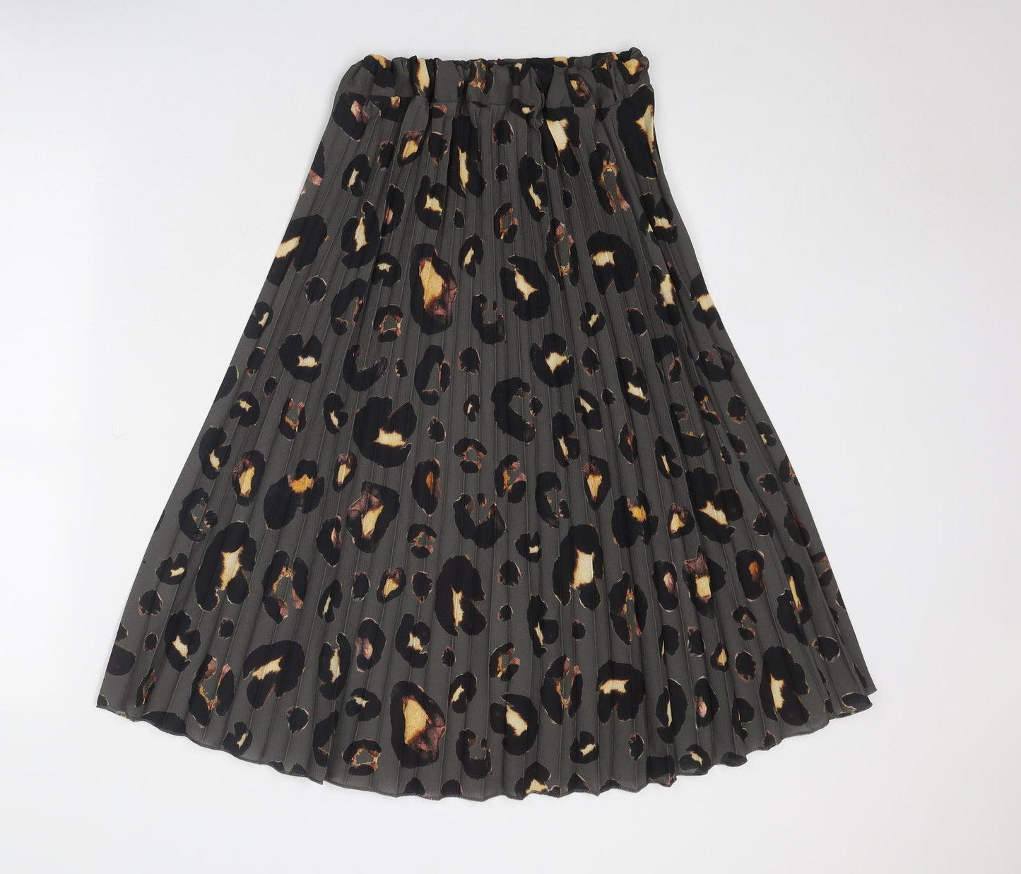 Boohoo Womens Grey Animal Print Polyester Pleated Skirt Size 6 - Leopard Pattern