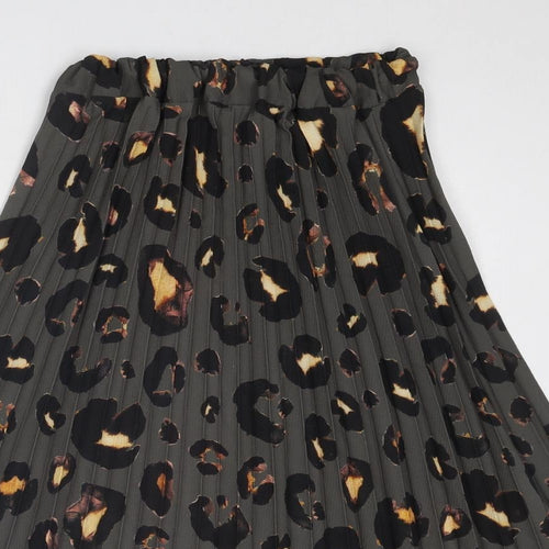 Boohoo Womens Grey Animal Print Polyester Pleated Skirt Size 6 - Leopard Pattern