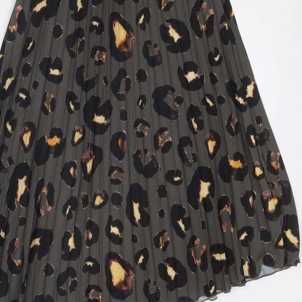 Boohoo Womens Grey Animal Print Polyester Pleated Skirt Size 6 - Leopard Pattern