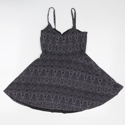 Topshop Womens Black Geometric Viscose Tank Dress Size 8 V-Neck Pullover