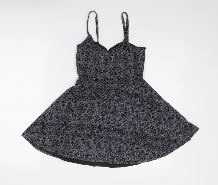 Topshop Womens Black Geometric Viscose Tank Dress Size 8 V-Neck Pullover