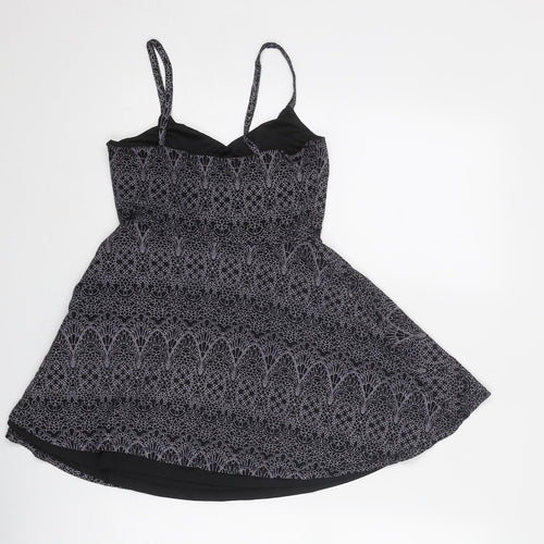 Topshop Womens Black Geometric Viscose Tank Dress Size 8 V-Neck Pullover