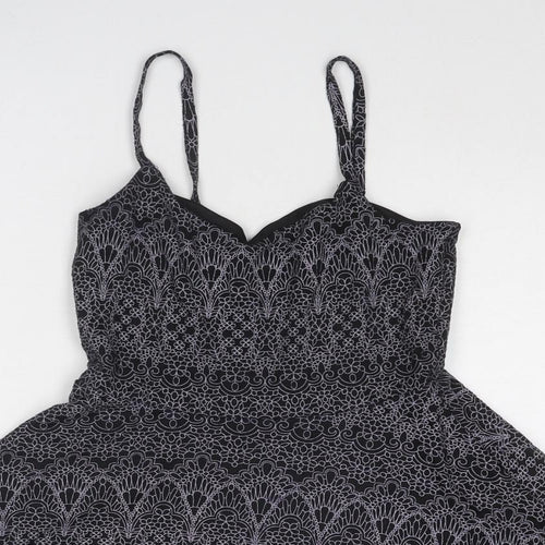 Topshop Womens Black Geometric Viscose Tank Dress Size 8 V-Neck Pullover