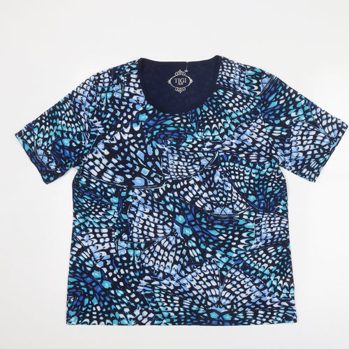Tigi Womens Blue Geometric Polyester Basic T-Shirt Size 18 Round Neck