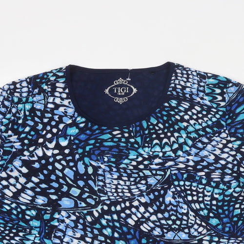 Tigi Womens Blue Geometric Polyester Basic T-Shirt Size 18 Round Neck
