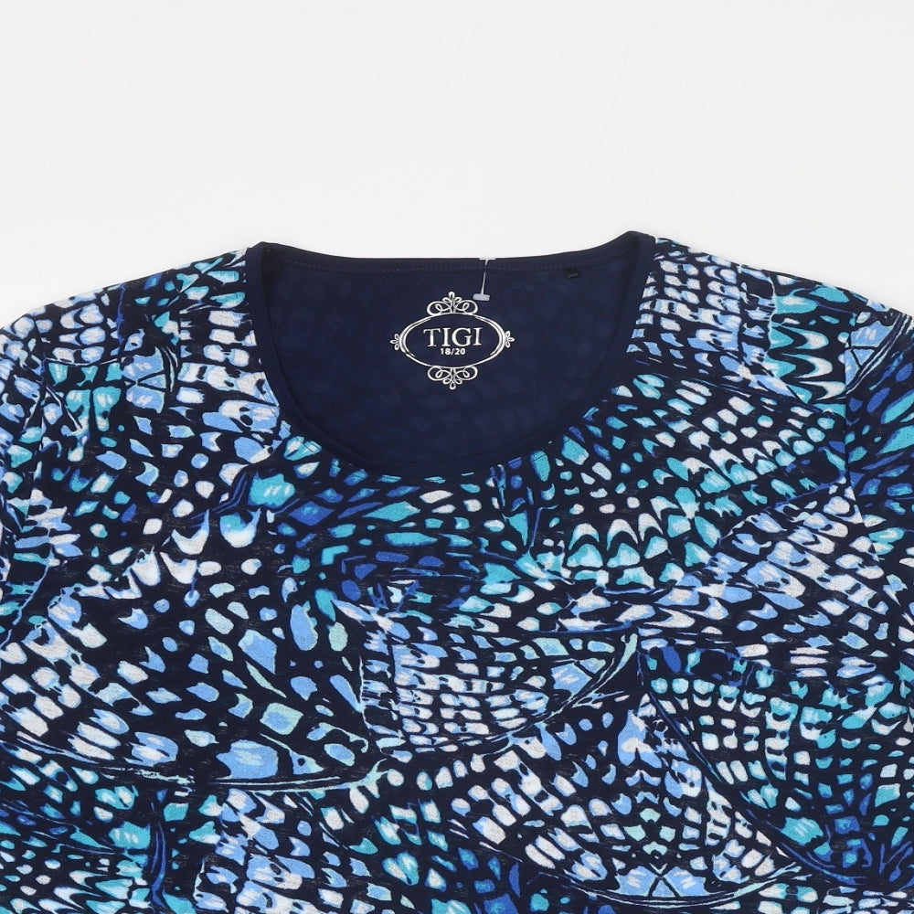 Tigi Womens Blue Geometric Polyester Basic T-Shirt Size 18 Round Neck