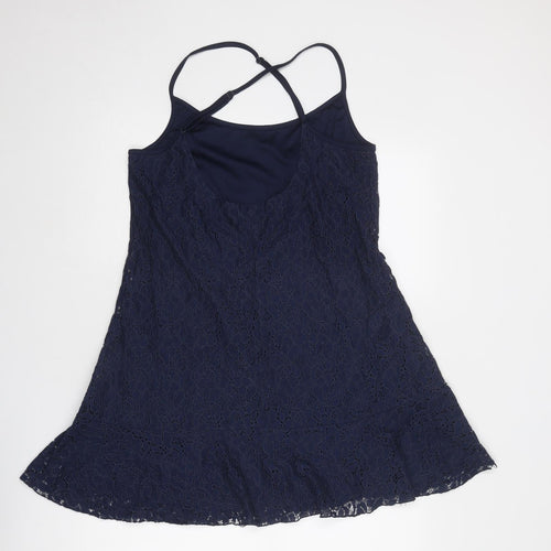 Cotton On Womens Blue Floral Polyamide Slip Dress Size L Round Neck Pullover