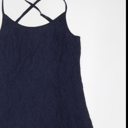 Cotton On Womens Blue Floral Polyamide Slip Dress Size L Round Neck Pullover