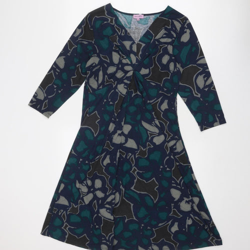 Epilogue Womens Blue Geometric Polyester Trapeze & Swing Size 12 V-Neck Pullover