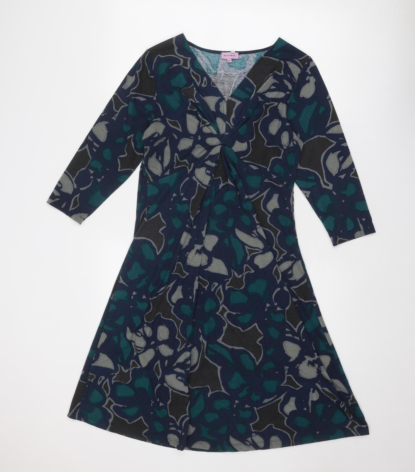 Epilogue Womens Blue Geometric Polyester Trapeze & Swing Size 12 V-Neck Pullover