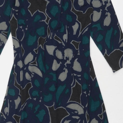Epilogue Womens Blue Geometric Polyester Trapeze & Swing Size 12 V-Neck Pullover