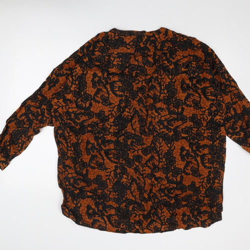 Soft B Womens Orange Geometric Viscose Basic Blouse Size 12 Round Neck