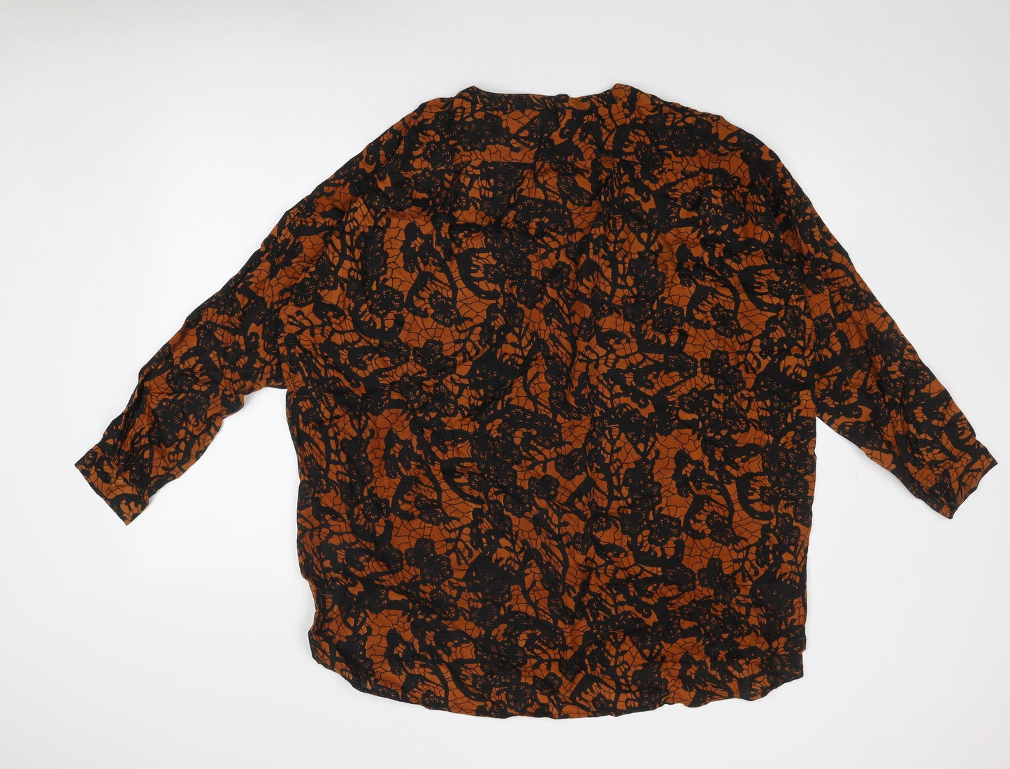 Soft B Womens Orange Geometric Viscose Basic Blouse Size 12 Round Neck