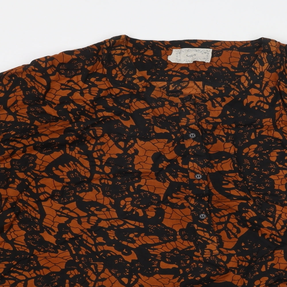 Soft B Womens Orange Geometric Viscose Basic Blouse Size 12 Round Neck