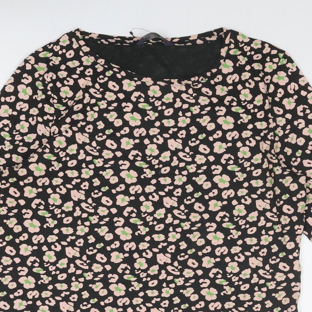 Marks and Spencer Womens Multicoloured Animal Print Cotton Basic Blouse Size 14 Boat Neck