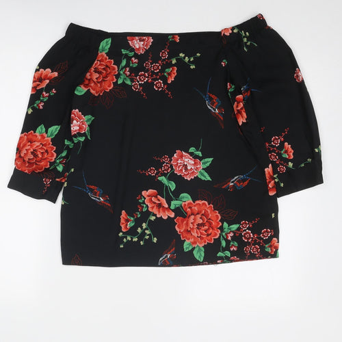 Dorothy Perkins Womens Black Floral Polyester Basic Blouse Size 8 Off the Shoulder