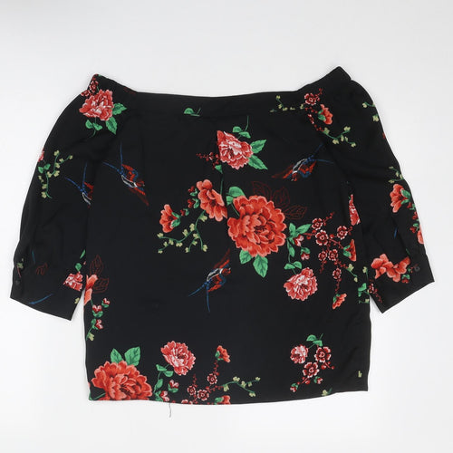 Dorothy Perkins Womens Black Floral Polyester Basic Blouse Size 8 Off the Shoulder