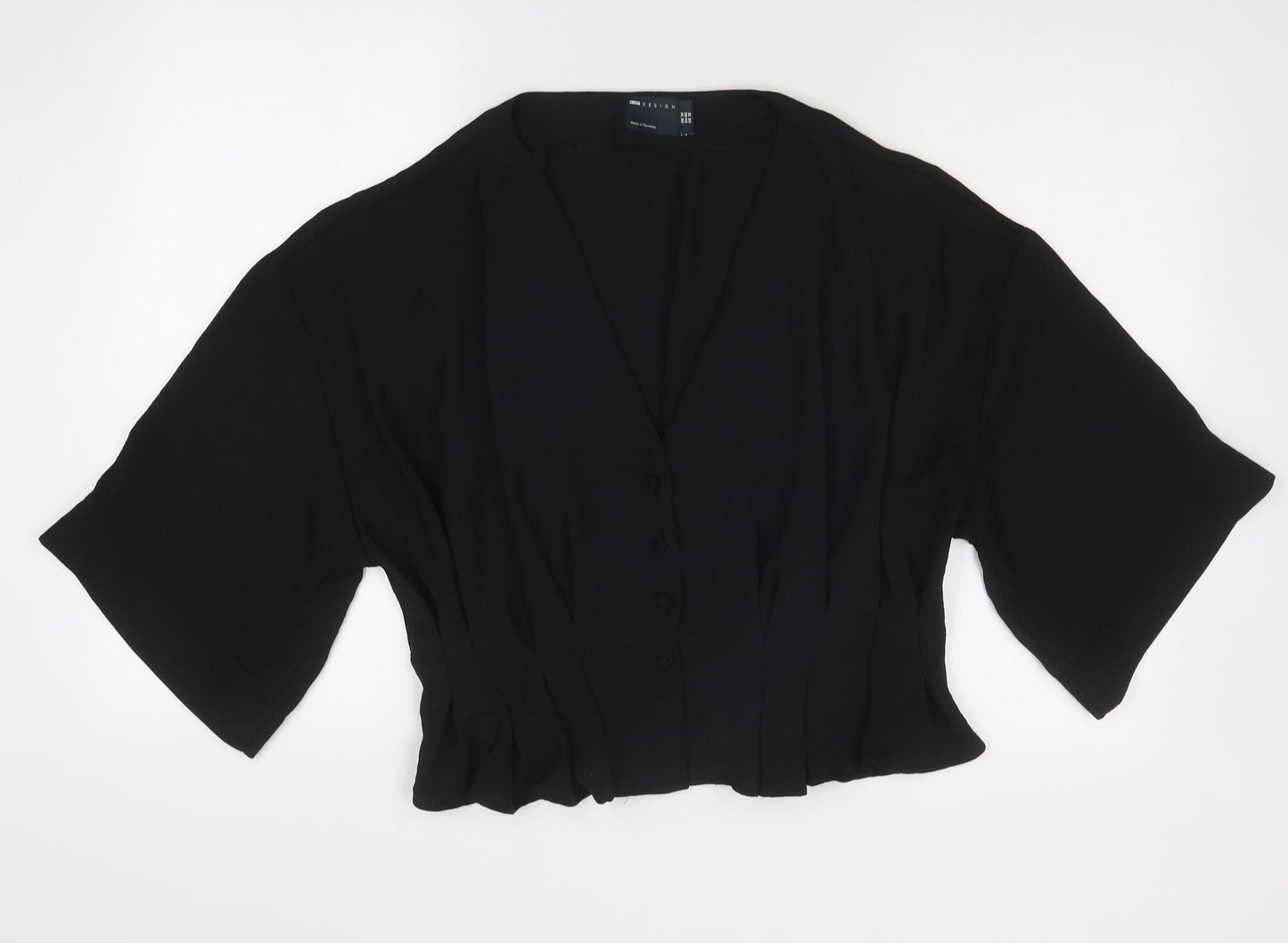 ASOS Womens Black Polyester Basic Blouse Size 14 V-Neck - Pleated Detail