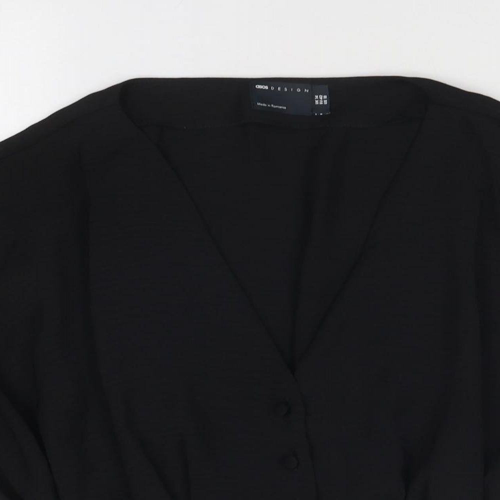 ASOS Womens Black Polyester Basic Blouse Size 14 V-Neck - Pleated Detail