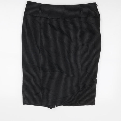 Red Herring Womens Black Striped Cotton A-Line Skirt Size 14 Zip