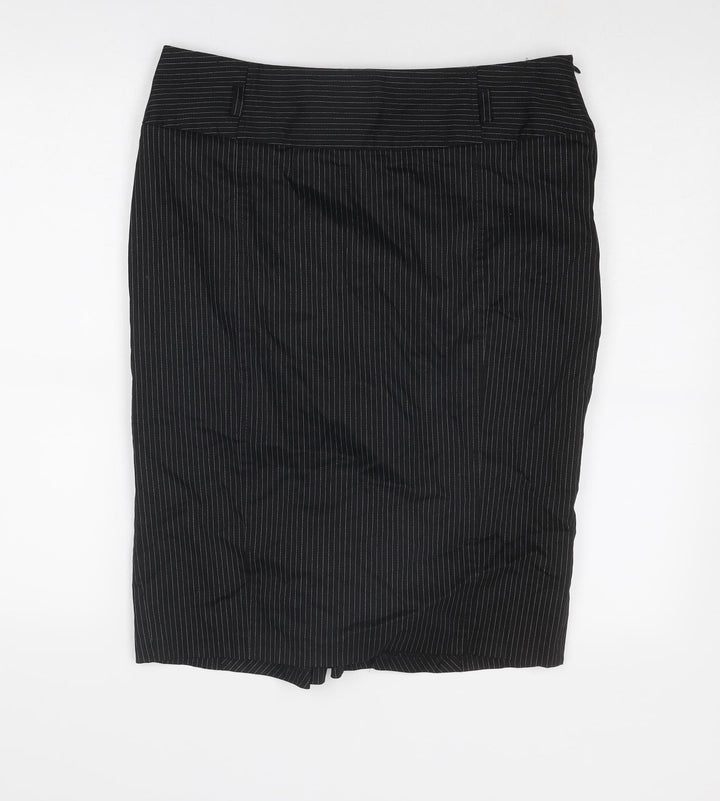 Red Herring Womens Black Striped Cotton A-Line Skirt Size 14 Zip