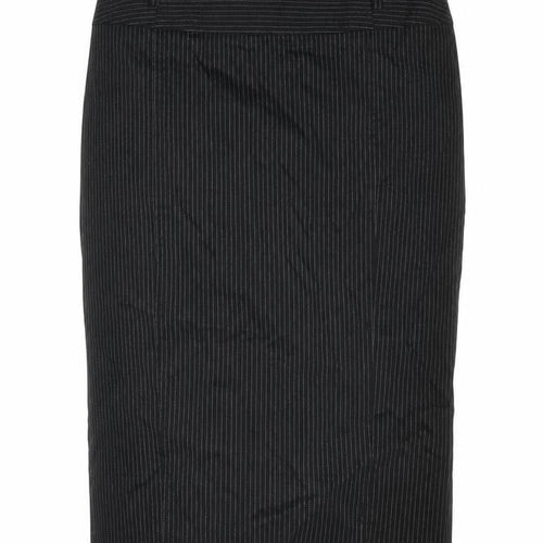 Red Herring Womens Black Striped Cotton A-Line Skirt Size 14 Zip