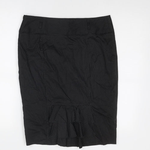 Red Herring Womens Black Striped Cotton A-Line Skirt Size 14 Zip