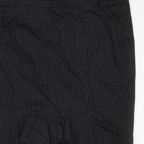 Red Herring Womens Black Striped Cotton A-Line Skirt Size 14 Zip